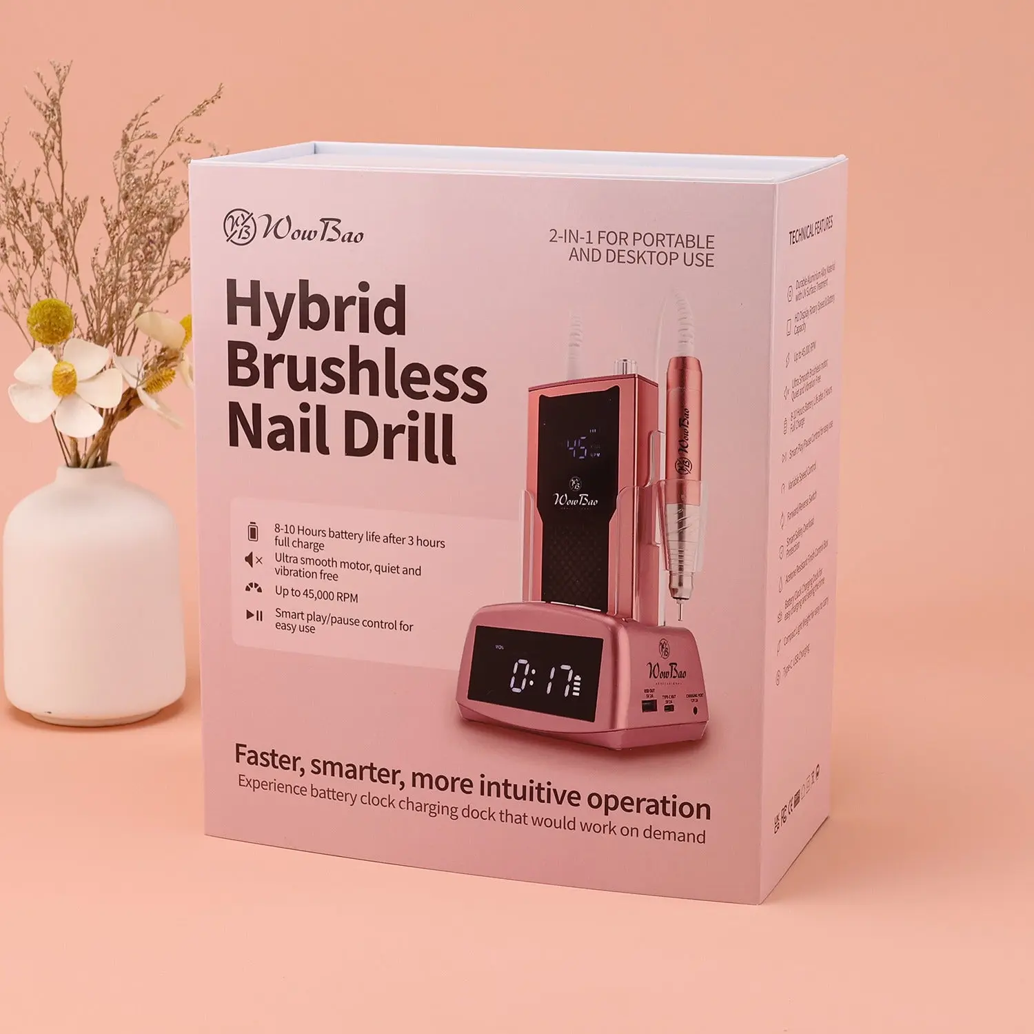 Professional Portable Hybrid Brushless E-File Nail Drill 45,000rpm - Image 3