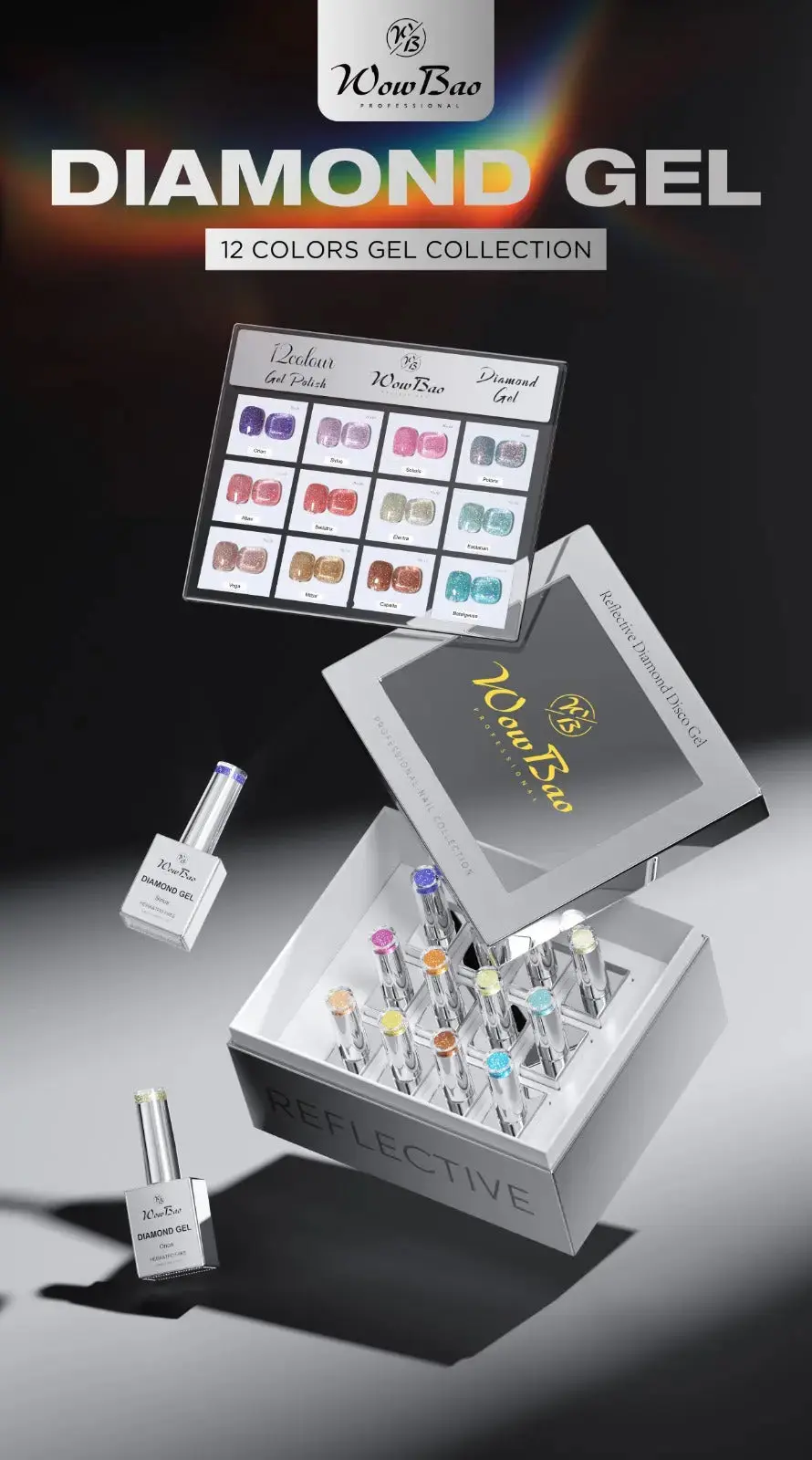 Diamond Gel Polish Set of 12 collection with colour chart - TPO / Hema-Free Gel Polish 15ml